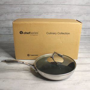 Tupperware Chef Series Non Stick 9.5" Fry Pan Stainless Steel Glass Cover